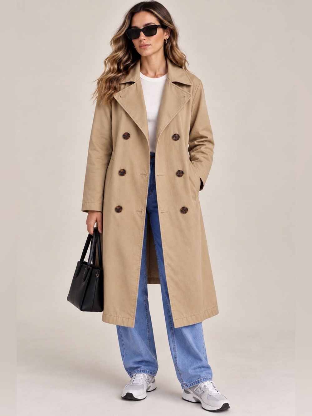 GAP Double Breasted Cotton Twill Trench Coat Tan Size M
